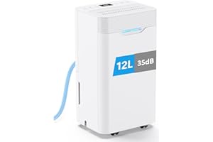 PIAZCEW Dehumidifiers for Home, 12L/Day Continuous Drainage Dehumidifier with Humidity Display, 3 Working Modes, 24H Timer, Quiet Compression Dehumidifier for Drying Clothes, Basement, Apartment