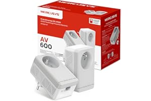 Mercusys MP300P KIT CPL 600Mbps avec 1 Port et Prise Intégrée Type F, Boitier CPL Kit de 2 - idéal pour Profiter du Service Multi-TV à la Maison, Compatible Toutes Les Box