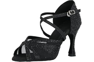 Jywmsc Damen Glitzer Strass Ballroom Latein Tanzschuhe Peep Toe Cross Strap Social Salsa Tango Tanzschuhe Sandalen für Die Hochzeitsfeier