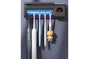 DSHOW Spazzolino Igienizzante UV per Spazzolino da Denti da Bagno, Montaggio a Parete Sterilizzatore, Carica 2000mAh, Funzione di Cronometraggio, Organizer per Spazzolino da Denti (Nero)