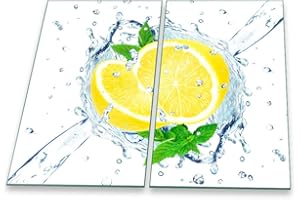 DECORWELT Hob Cover Ceramic Hob Cover Plate Chopping Board 2-Piece 60 x 52 Lemon Yellow Splash Guard Glass Plate Ceramic Hob Cover Protection Stove Protection Safety Glass Chopping Board 2 x 30 x 52 cm