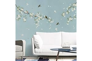 decalmile Pegatinas de Pared Aves en Rama Árbol Vinilos Decorativos Flores Blanco Adhesivos Pared Salón Dormitorio Comedor