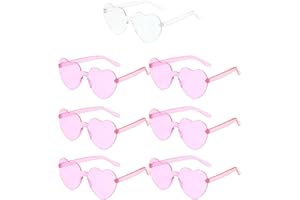 AVISKI 7 Pairs Hen Heart Shaped Glasses Rimless Frameless Sunglasses Transparent Tinted Eyewear, 1 Bride + 6 Team Bride Glasses Bachelorette/Wedding Party Bridal Shower Party Favours Photo Booth Props