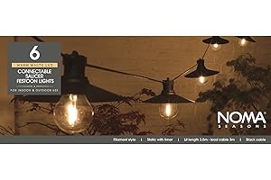 NOMA Connectable Festoon Lights with 6 Saucer Style LED Bulbs, Black/Clear