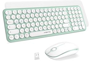 XTREMTEC kabellose Tastatur und Maus,Retro runde Schreibmaschine Tastatur,Slim Funktastatur leise Set,USB 2.4GHz Verbindung,kompakte Tastatur für Laptop,iMac,Windows,PC(Grün-weis)-Deutsche Tastatur
