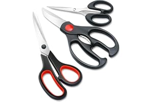 TAOBOSEC Tijeras Cocina, Juego De 3 Tijeras De Cocina Tijera Cocina Arcos Acero Inoxidable Scissors Arcos Tijera Profesionales Negro Rojo