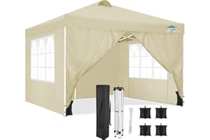 COBIZI Tonnelle de Jardin 3x3 m Tonnelle Pliable étanche avec 4 parois latérales Pop-up Protection UV 50+,4 Sacs de Sable(Kaki, 3m x 3m)