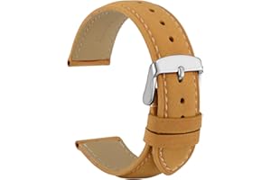 WOCCI Vintage Leather Watch Straps with Stainless Silver Buckle, Replacement Band 14mm 15mm 16mm 17mm 18mm 19mm 20mm 21mm 22mm 23mm 24mm