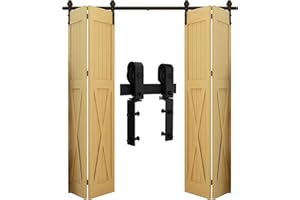 Wolfbird 5FT/1.5M Binario per Porta Scorrevole Kit ferramenta per porte scorrevoli bilaterale Nero e Rustico Porta Scorrevole Kit Piega Accessori Adatto per aperture porte 120-130 cm