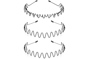 KELUBATU 3pcs Hair bands for Men, Metal Mens Headbands Hair Hoop, Non-Slip Elastic Spring Wave Unisex Sports Fashion Hairband for Outdoor Sports Yoga Makeup Washing