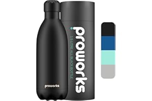 PROWORKS Bottiglia Acqua in Acciaio Inox, Senza BPA Vuoto Isolato Borraccia Termica in Metallo per Bevande Calde per 12 Ore & Fredde 24 Ore, Borraccia per Sport e Palestra - 1.5 Litre - all Black