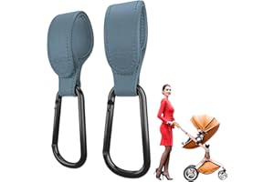 Edibaby, Ganci Passeggino, in Pelle, 2 Unità, Universale, Moschettoni per Carrozzina, per Borsa Passeggino, Zaini, ecc. (Grigio)