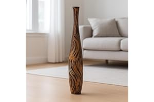 Leewadee Große Deko Bodenvase Für Dekozweige, Hohe Standvase Für Pampasgras, Design Holzvase, 85 cm, Braun