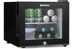 Subcold Aire20-G LED Mini Fridge | 20L Table Top Model | Quiet Frost Free Fridge for Bedrooms & Hotels | Lockable with Glass door & interior LED light (Black)