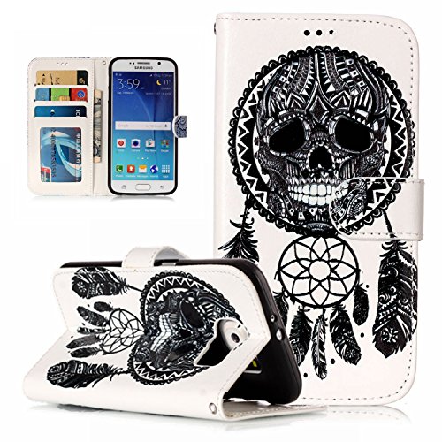 Samsung Galaxy S6 Case, Ecoway PU Case [Wallet Case] Bracket function Varnish series Protective Cases Covers with Card Slot Slim Flip Cover for Samsung Galaxy S6 - Skull Campanula