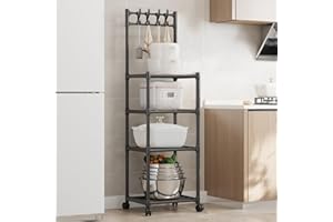Lycasia 4-Tier Kitchen Baker's Rack, Wire Shelving Unit Metal Shelf Rack on Wheels, Utility Storage Pantry Shelves Free Standing Industrial Organizer for Kitchen,Pantry,Bathroom 42 x 34 x 130CM Black