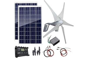 AUECOOR 600 Watts Wind Solar Powered System(Hybrid System Kit): 1pc 12V/24V 400W Wind Generator + 2pcs 100W Polycrystalline Solar Panel + solar controller+wind controller+Accessories