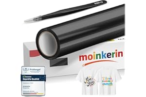 moinkerin Schwarz 30,5x200cm Plotterfolie Textil & Transferfolie Plotter - PVC-Transferfolie mit Edelstahl-Pinzetten für DIY T-Shirts & Textilien