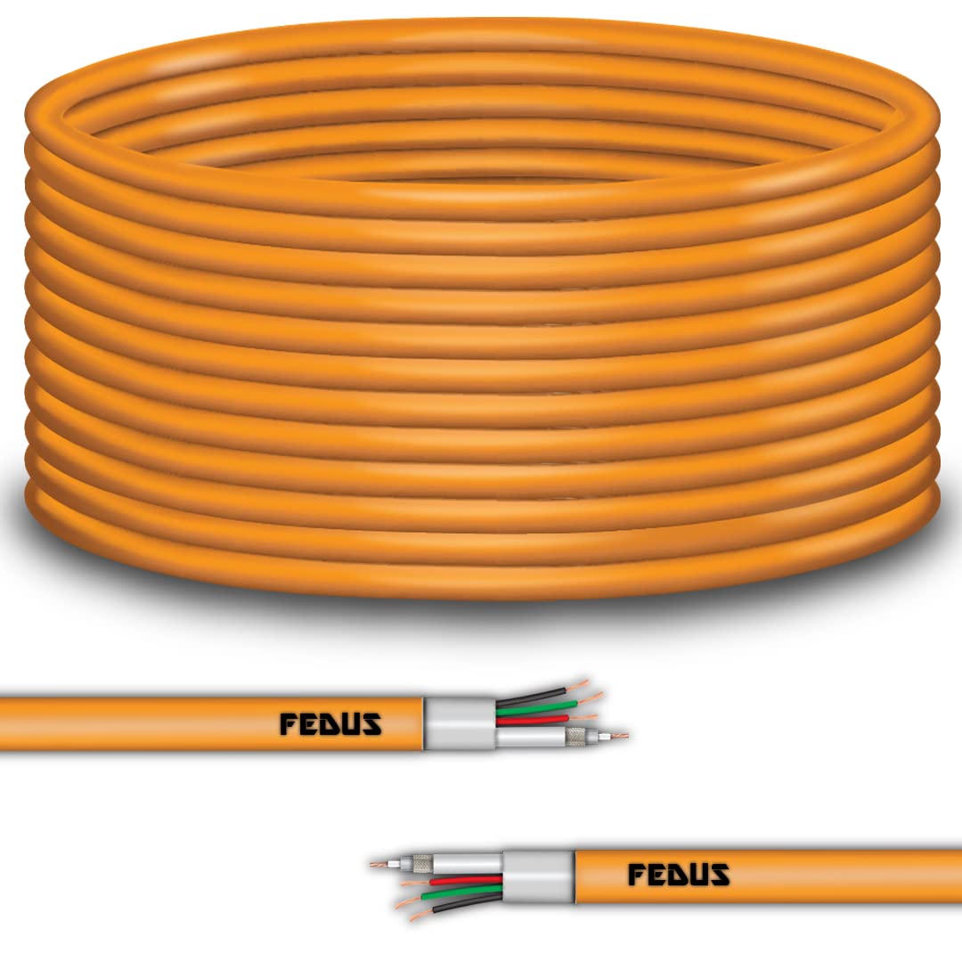 FEDUS 25 Meter 23AWG Pure Copper 3+1 CCTV Camera Coaxial Cable For High-Speed Audio Video Signal BNC Video & Power Cord With Breading Alloy Positive Negative Mic Earth Wire for all Security Camera DVR