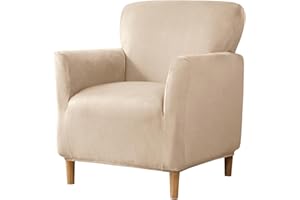 BXFUL Funda de Sillón Elástica, Terciopelo Funda de Sofá 1 Plaza, Fundas Protector de Butaca para Dormitorio Recepción (Gris Arroz)