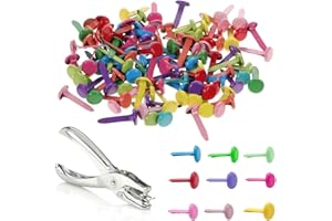 COYUN 100 x Encuadernadores pequeños Multicolour, Mini brads Multicolores Clips Sujetadores metálicos Redondos con Perforadora de un Solo Orificio para Arte Papel y Scrapbooking DIY