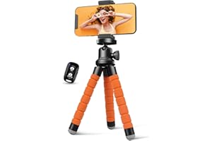 Aureday Handy-Stativ, flexibles Stativ für iPhone und Android-Handy, tragbares kleines Stativ mit kabelloser Fernbedienung und Clip für Videoaufnahme/Vlogging/Selfie (Orange)