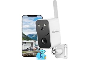 Xega Cámara de Vigilancia 4G LTE con Tarjeta SIM 10000mAh Batería,Portátil Sin Cable para Exterior Interior Visión Nocturna en Color Proyector Sirena Alerta Instantánea por App Impermeable【Sin WiFi】