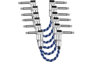 Guitar Patch Cable EBXYA 6.35mm Guitar Patch Leads 15cm(6 inch) 6Packs for Guitar/Bass Effects Pedal Board Right Angle 1/4 Male TS Instrument Cable