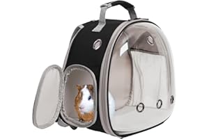 INTERFASHIONER Guinea Pig Carrier Backpack, Clear Space Capsule Astronaut Transparent Bubble Window Small Animals Backpack Carrier for Bearded Dragon Bunny Kitten Reptile Vet Vist Traveling (Black, Clear Bubble)