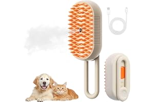 Hanlisee 4 in 1 Cat Steam Brush For Shedding, Rechargeable Steam Pet Brush For Long Or Short Haired Cats And Dogs, Anti-Static, Massage, Cleaning, Shedding & Combing All In One!（Brown）