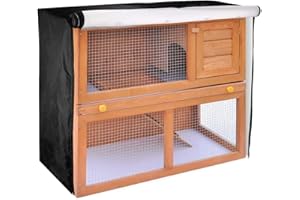 RAJTTS Rabbit Hutch Cover,48 Inch Double Hutches Cover,Windproof Waterproof Thermal cage cover,Outdoor Rabbit Hutches Cover for Guinea Pig Cage.Small Animal Outdoor Pens & Hutches.Rabbit Cover Hutch.Black