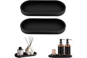 JIHXYER 2 vassoi da bagno in silicone nero vassoio decorativo per soggiorno, camera da letto, lavandino, vasca da bagno e lavello della cucina (ovale)
