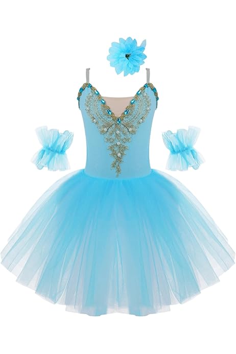 Vestito Da Ballo Bambina Con Paillettes - Senza Maniche In Tulle Per Pattinaggio E Balletto