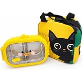 Valkyrie 304 Paslanmaz &Ccedil;elik &Ccedil;ocuk Beslenme Kabı Kedili Termal &Ccedil;antalı 2 B&ouml;lmeli Lunch Box Yemek Kabı