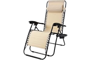 LE STELLE Sedia gravità Zero Sdraio da Giardino Poltrona Relax Pieghevole Salvaspazio Con Portabicchieri Reclinabile Tessuto Mare Spiaggia Piscina Arredo Esterno Vari Colori (Beige)