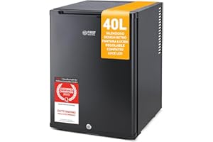 TZS First Austria - Mini Frigorifero 40L silenzioso con serratura - Piccolo Minifrigo con porta reversibile e luce interna - Minibar per campeggio, ufficio, camera da letto e hotel - Nero opaco