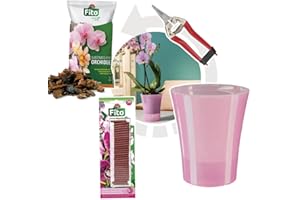Opengardenweb Kit Rinvaso per Orchidee completo Vaso Rosa di Design da diámetro 15cm Substrato Specifico 1 Lt 30 Concime in bastoncini Forbice - con riserva d'acqua - Inclusa Guida Completa