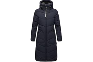 MARIKOO Damen langer Wintermantel warmer Steppmantel mit verstellbarer Kapuze Benikoo XS-3XL