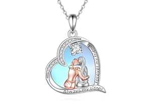 YAFEINI Sister Heart Pendant Necklace 925 Sterling Silver - Sisters Friends Birthday Celebration Graduation Jewelry Gifts for Sister Women Friends