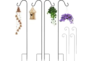 JABNOW 4Pzs Ganchos de Pie en Exteriores Gancho de Pastor para Jardín 81.5CM Soporte de Metal Ajustable, Estaca Colgador para Colgar Macetas Plantas, Lámpara/Linterna/PáJaros/Decoración de Camping