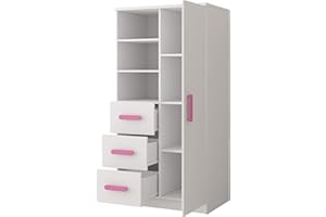 ‎POLINI HOME Schrankregal 80 x 160 x 40 cm Weiß mit rosa Griffen Colour Serie Polini
