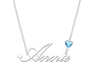 Kraven Personalized Dainty Name Necklaces Blue Birth Stone Custom Engraved Initial Nameplate Pendant Choker Customized Birthday Mother Christmas Gifts for Women Girls Teen Daughter…