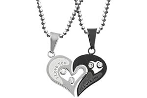 Uloveido - Collares de medio corazón de acero inoxidable, colgantes a juego, collar para parejas SN102