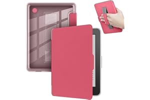 GIOPUEY Cover Compatibile con Kobo Clara Colour/Clara BW/Clara 2E, Flip Pelle + PC TPU Trasparente Case con Cinturino Guscio Rigido Posteriore - Rose Red