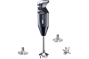 bamix Frullatore a immersione sbattitore M250 PRIME incl. lama multiuso, frusta, frullino in acciaio inox, 250 watt, 2 velocità, Made in Switzerland, Nero/cromo