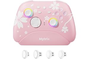 Mytrix Controladores Wireless Pro con base de carga, controlador Bluetooth rosa con joysticks de efecto Hall/disparador Hall (sin deriva) para Nintendo Switch, Windows PC iOS Android Steam