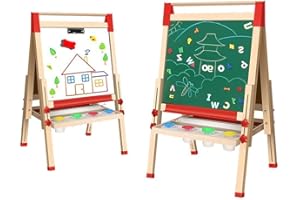 Astrowinter Wooden Art Easel for Kids (Double Sided) with Paper Roll, Height Adjustable from 90cm to 165cm for Kids Toddlers 3-16 AW-065-UK-2