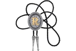 STARBRILLIANT Vintage Iniziale Dalla A Alla Z CowBoy Nero Bolo Cravatta Intagliare Fiore Con Corda Di Pelle Bovina ， Ovale Iniziale