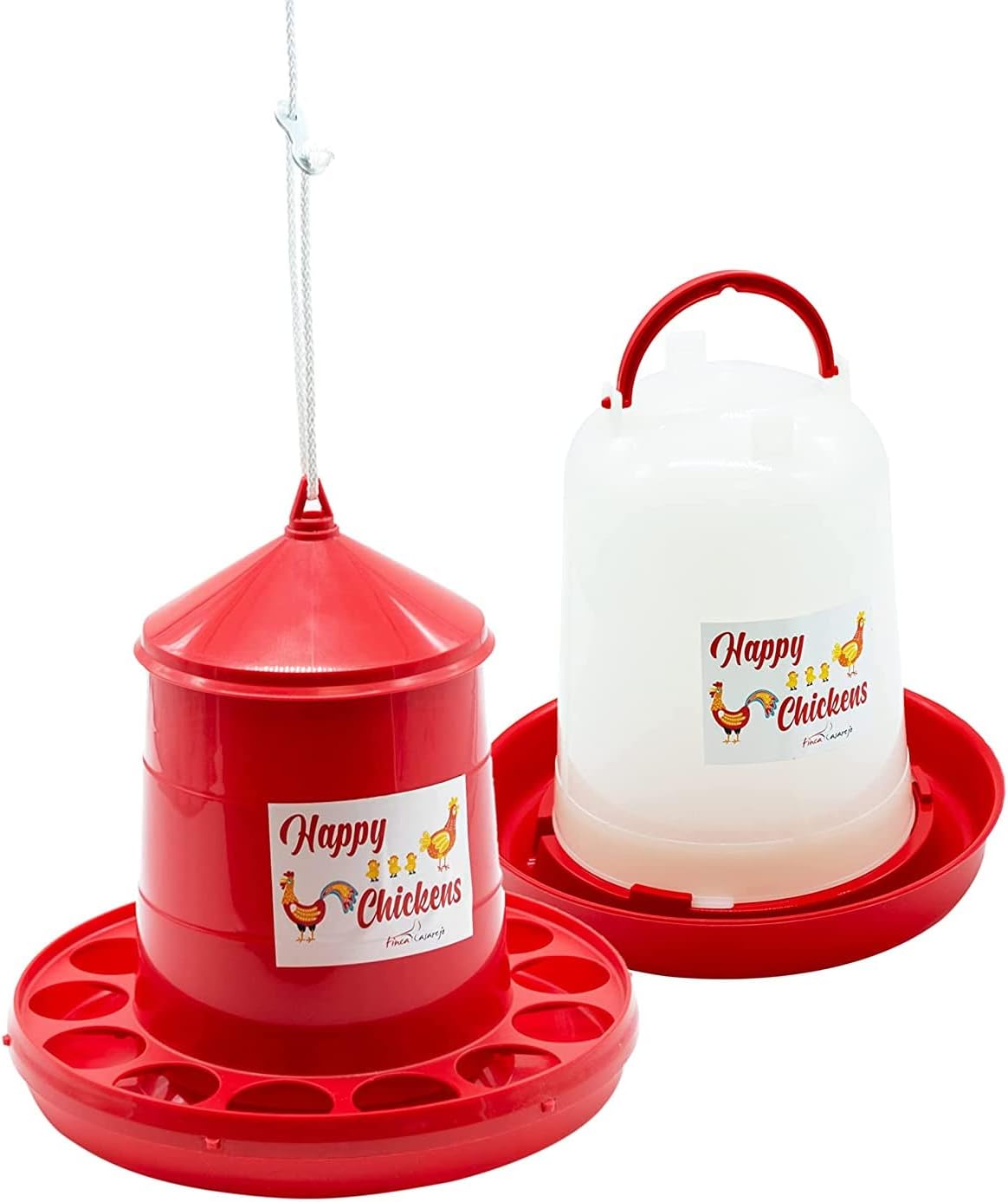 Pack Comedero 2kg y Bebedero 3L para Gallinas y Otras Aves de Corral - Plástico Resistente - Incluye Cuerda Cuelga-Tolvas - Incluye Guía Práctica de Alimentación de Las Gallinas