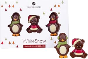 CHOCOLISSIMO 2 pingwiny i miś - trzy figurki bożonarodzeniowe z czekolady | czekolada bożonarodzeniowa | pomysł na prezent | Boże Narodzenie | mężczyzna | kobieta | dzieci | dziewczynki | chłopcy | słodycze bożonarodzeniowe | Mikołajki